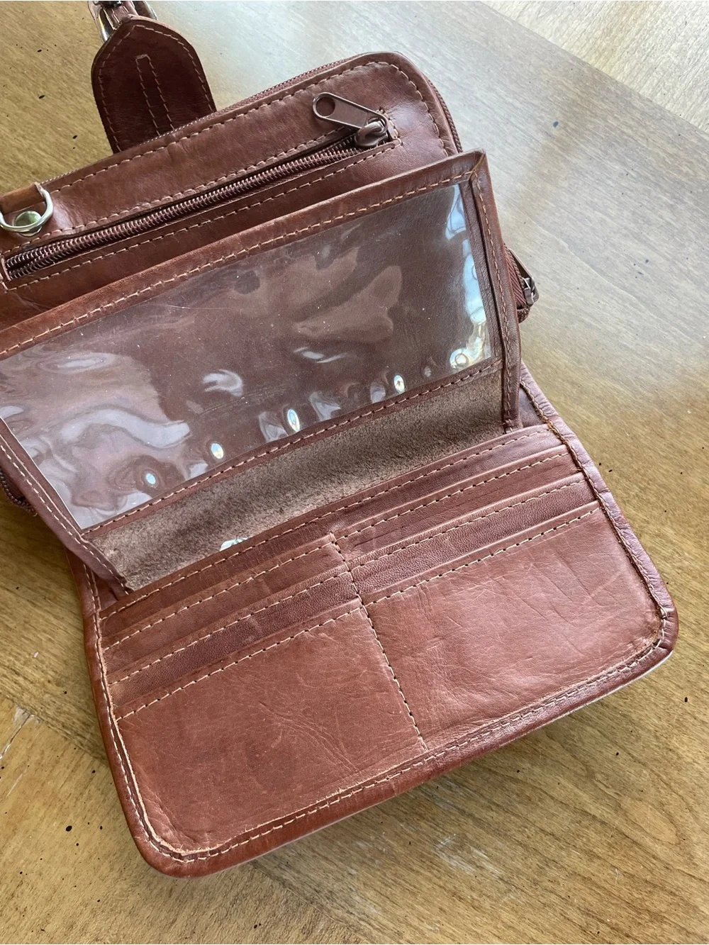 Vintage Western Brown Tooled Leather Clutch with Silver & Gold Tone Buckle